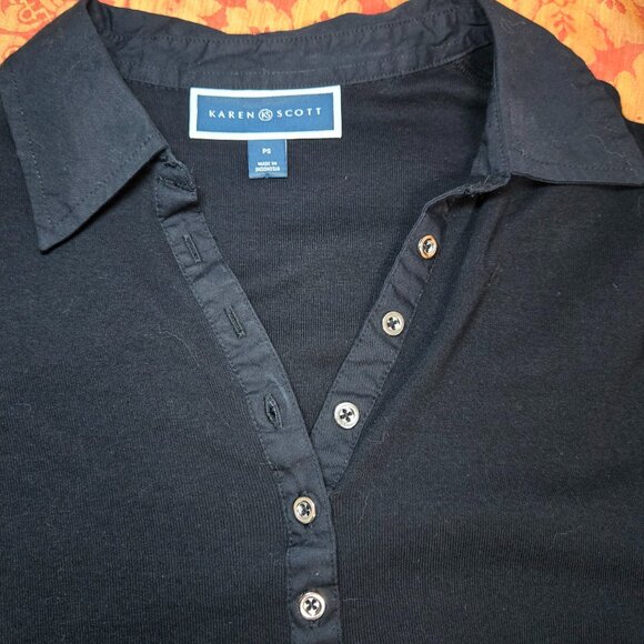 ✨ Karen Scott Cotton Polo-Collar Short-Sleeve Top PS – Cool & Comfy ✨ - Picture 4 of 8